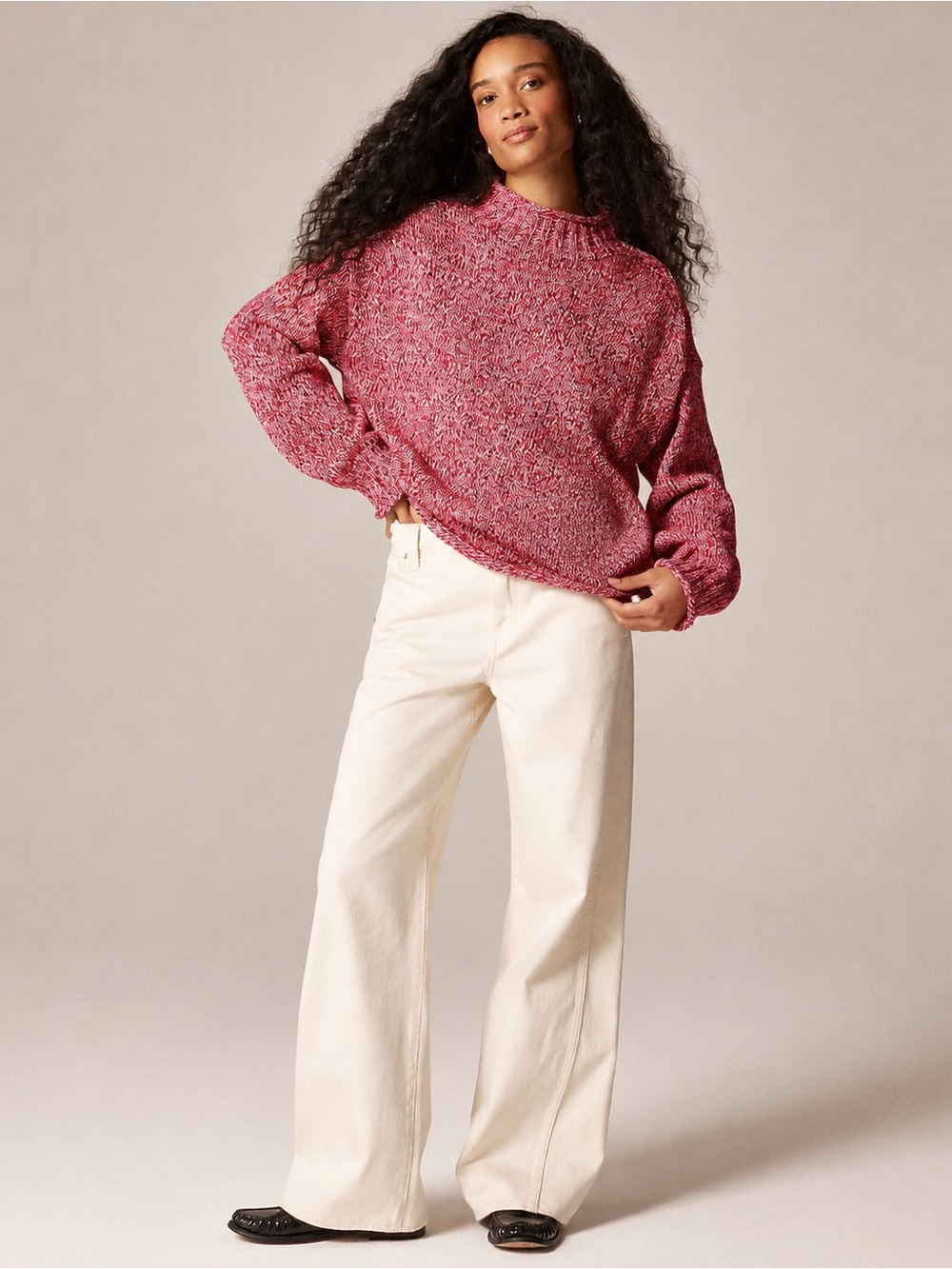 J. Crew Marled 2025 Rollneck in Red Navy Ivory Marl Sweater - Picture 3 of 7